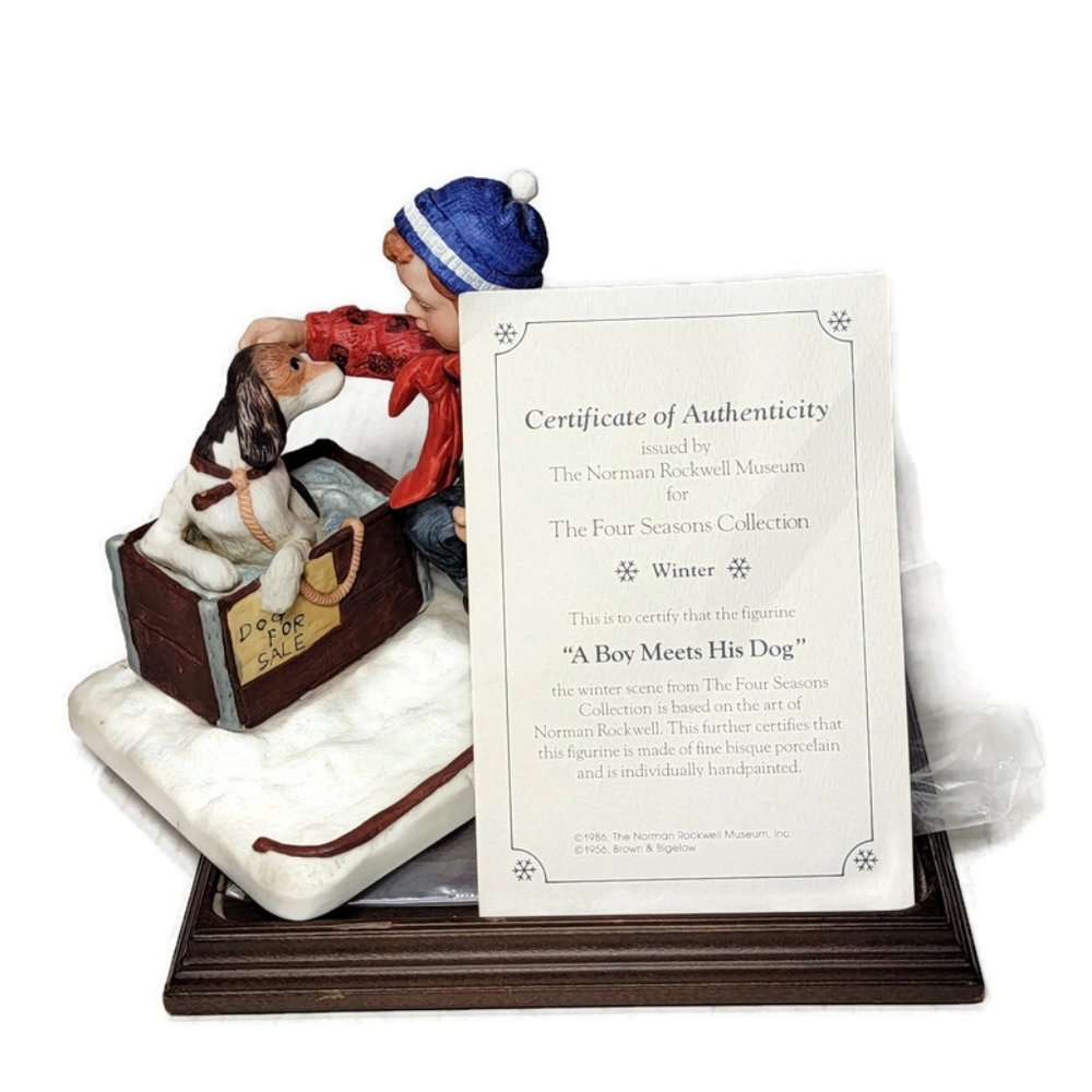 Boy & Dog Figurine "Boy Meets His Dog" Norman Rockwell Four Seasons "Winter"